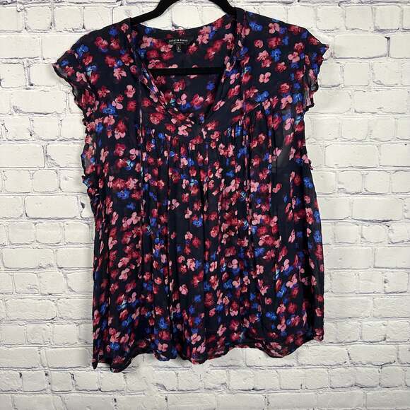 Lucky Brand Tops - Lucky Brand Floral Tie-Front Short Sleeve Shirt